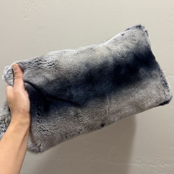 Gray Gradient Real Rex Rabbit Fur Soft Slouchy Bag/Crossbody & Fur Balls Charm - Picture 4 of 17